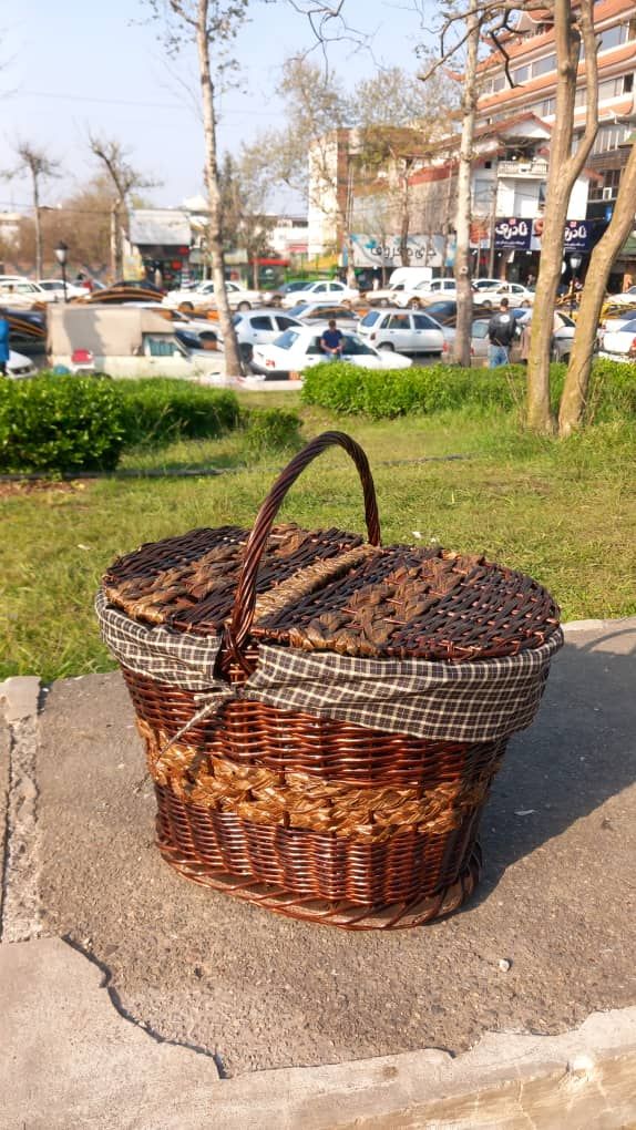 سبد پیک نیک حصیری محکم مروار بافی مدل سر صاف (پس کرایه)